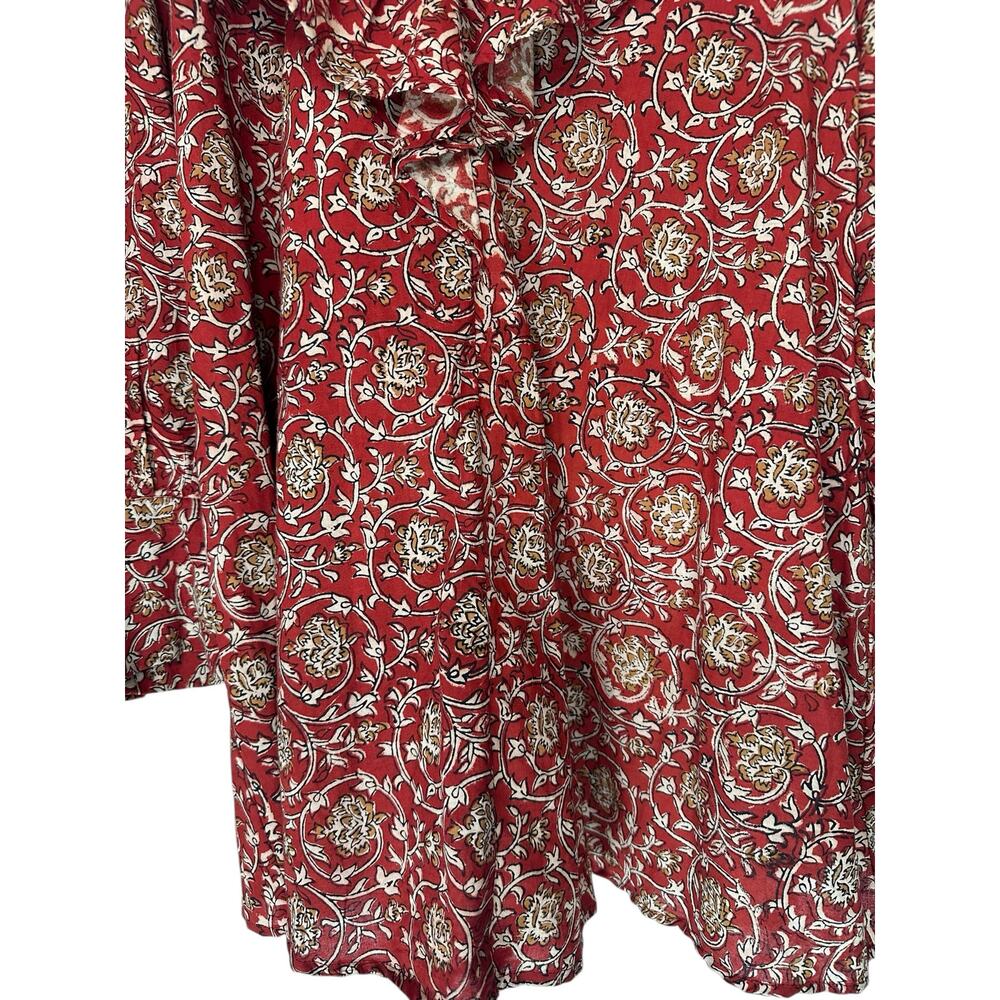 eShakti The Artisanal Collection Boho Bohemian Ruffle Collar Long Sleeve Blouse - Picture 6 of 15